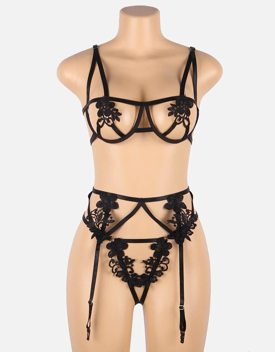 YX867Q 3 Piece Bra Set Up To 4XL Women - Black
