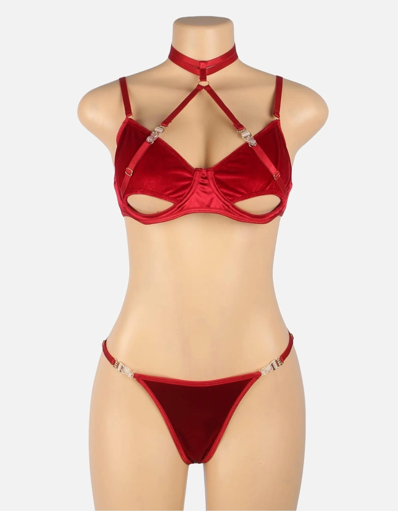YX872Q Hollow Cut Halter Bra Set Up To 2XL Women - Red Lingerie Sets