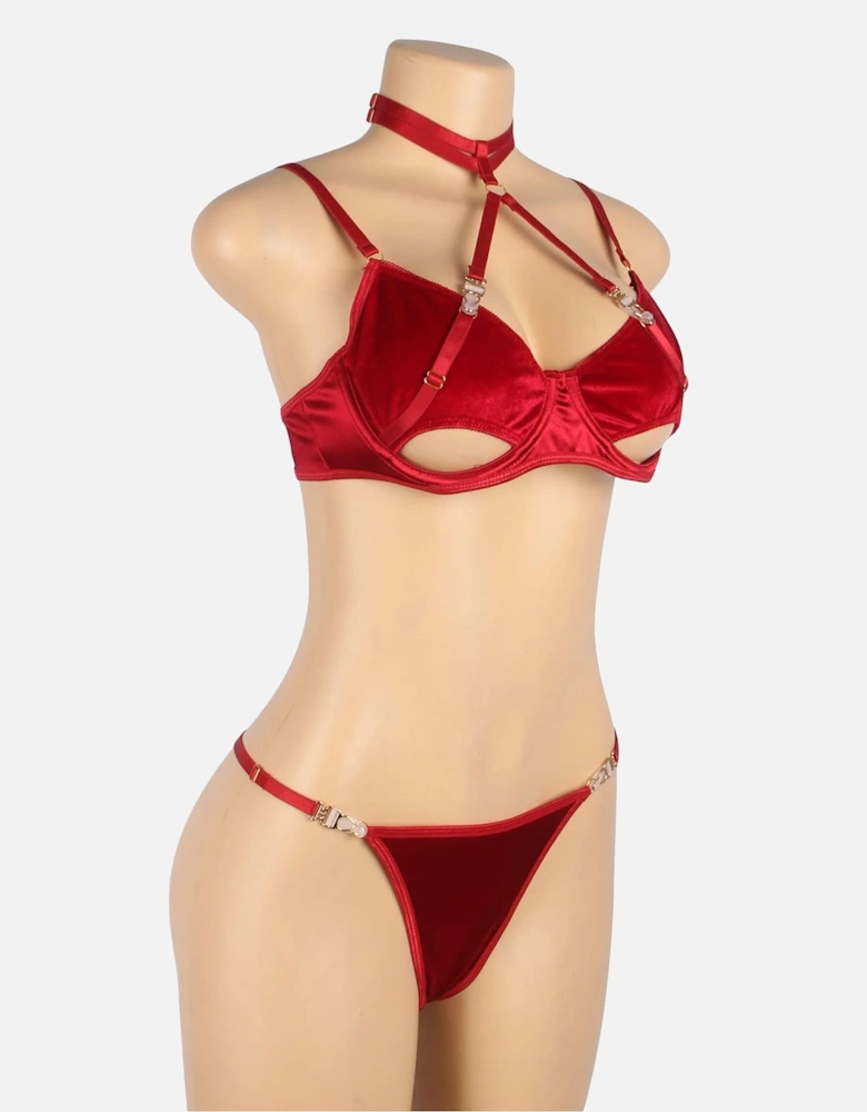 YX872Q Hollow Cut Halter Bra Set Up To 2XL Women - Red Lingerie Sets