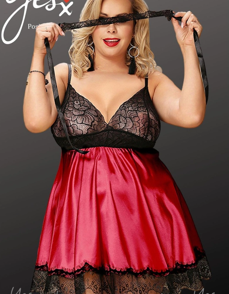 Romantic Babydoll Lace Satin by Women - Redblack