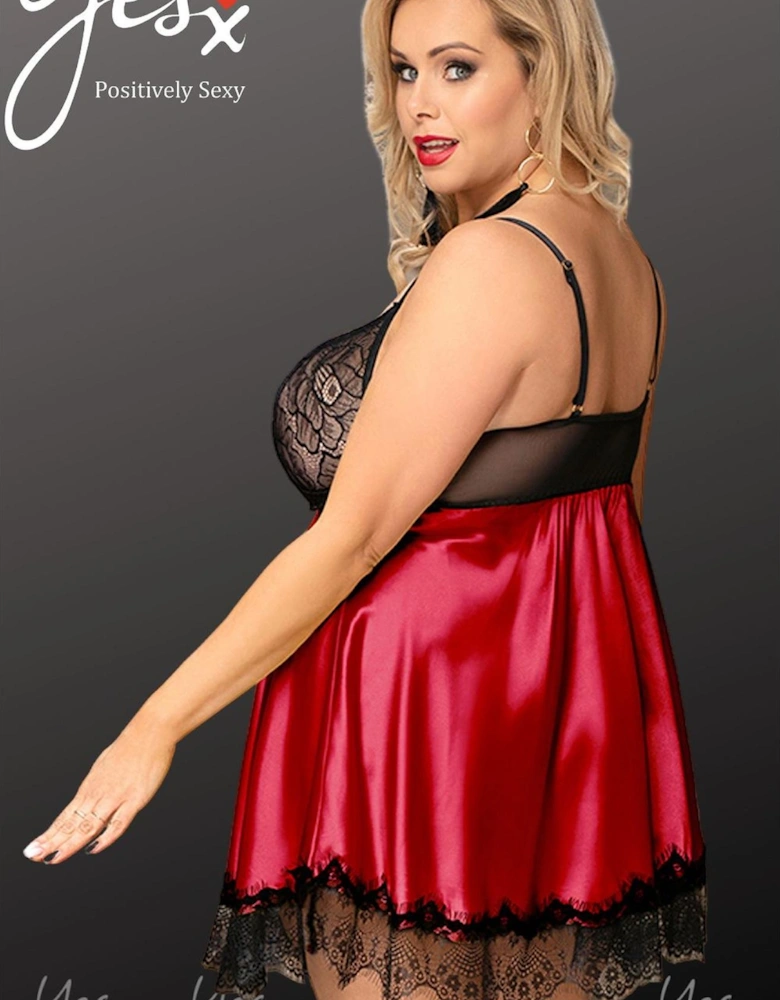Romantic Babydoll Lace Satin by Women - Redblack