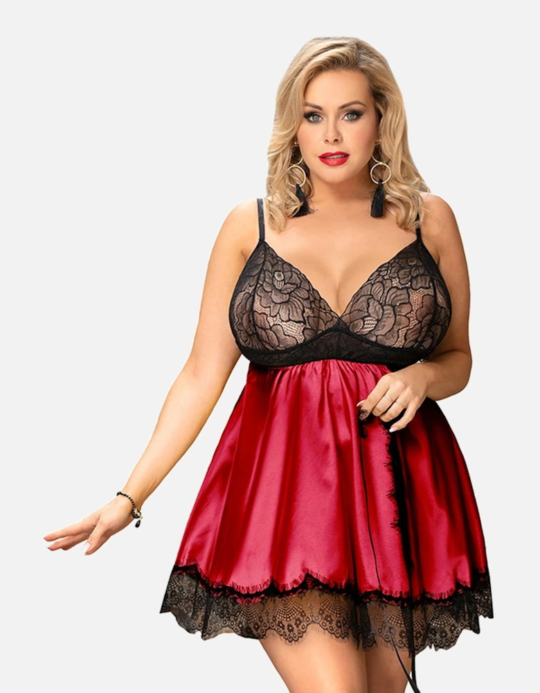 Romantic Babydoll Lace Satin by Women - Redblack