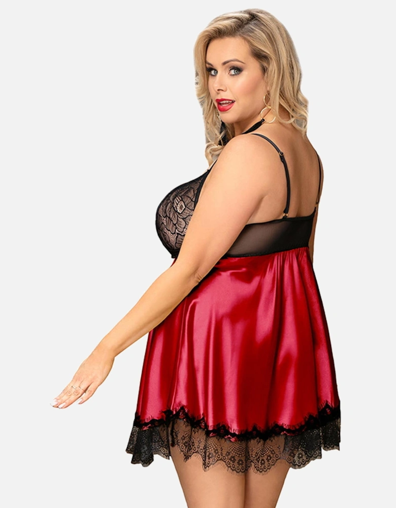Romantic Babydoll Lace Satin by Women - Redblack