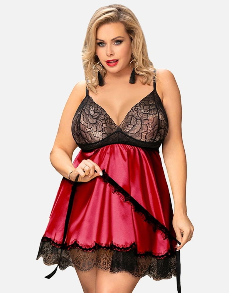 Romantic Babydoll Lace Satin by Women - Redblack