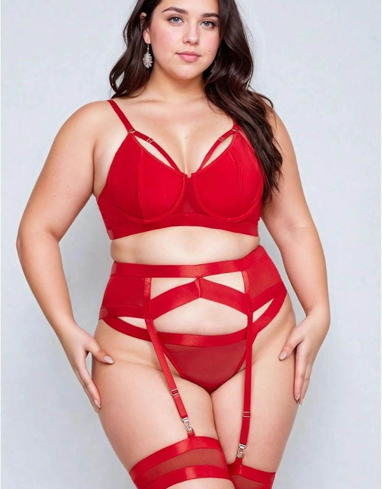 YX870Q Bondage Garter Bra Set Up To 2XL Women - Red Lingerie Sets