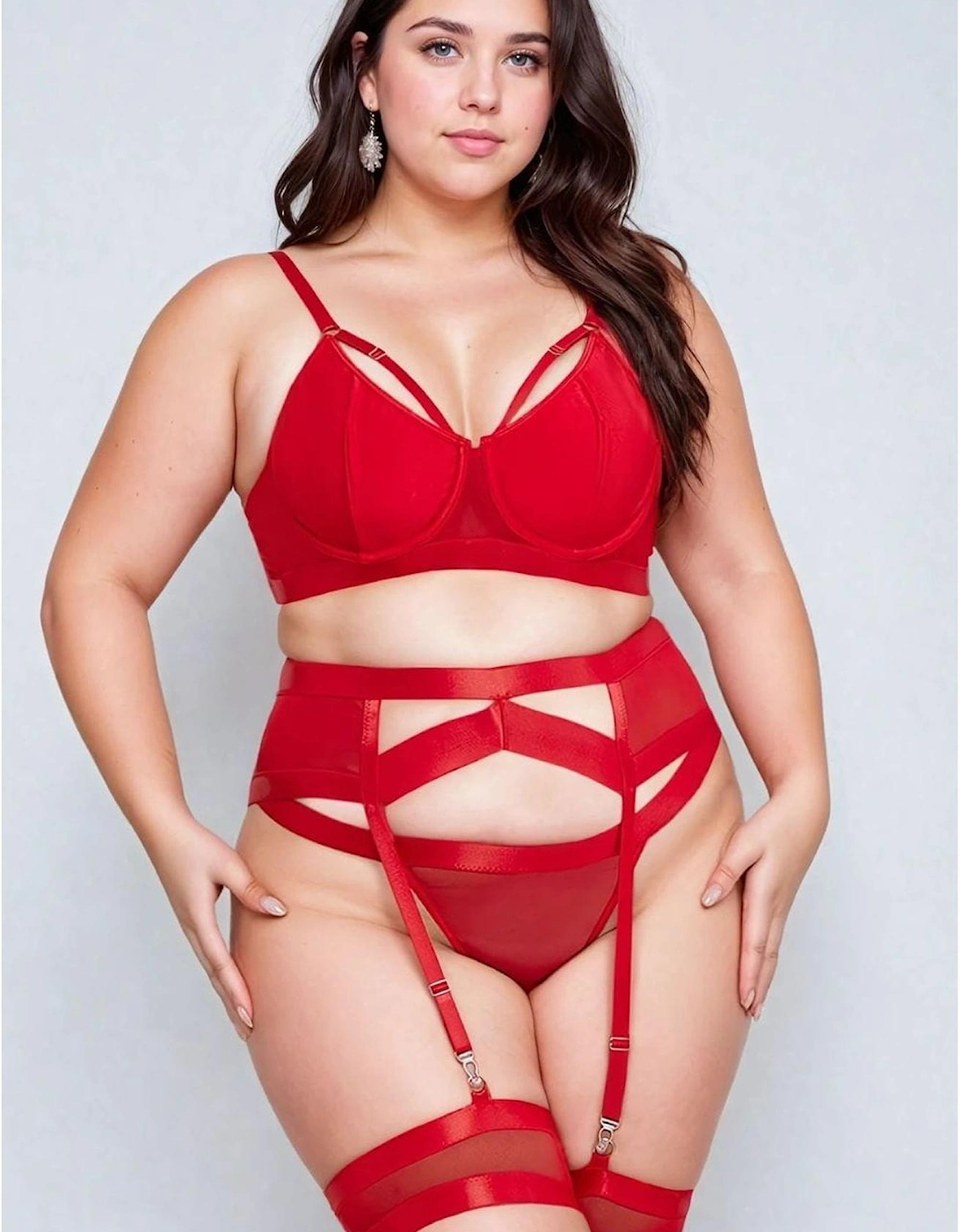 YX870Q Bondage Garter Bra Set Up To 2XL Women - Red Lingerie Sets, 5 of 4