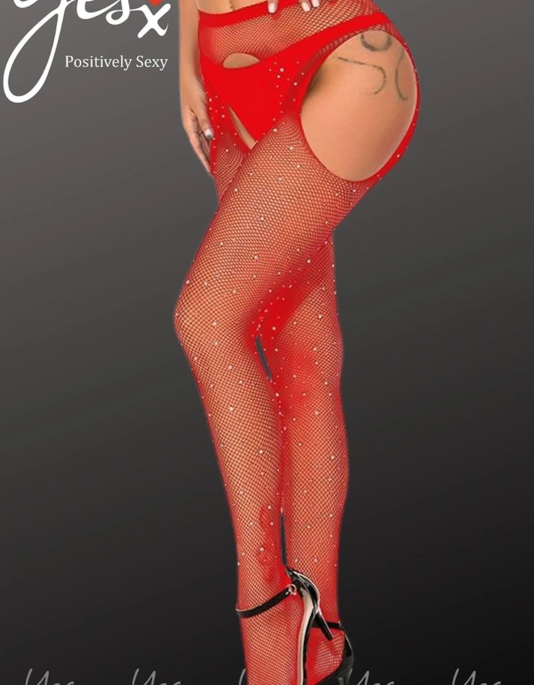 Fishnet hosiery crotchless Crotchless by Women - Red Tights