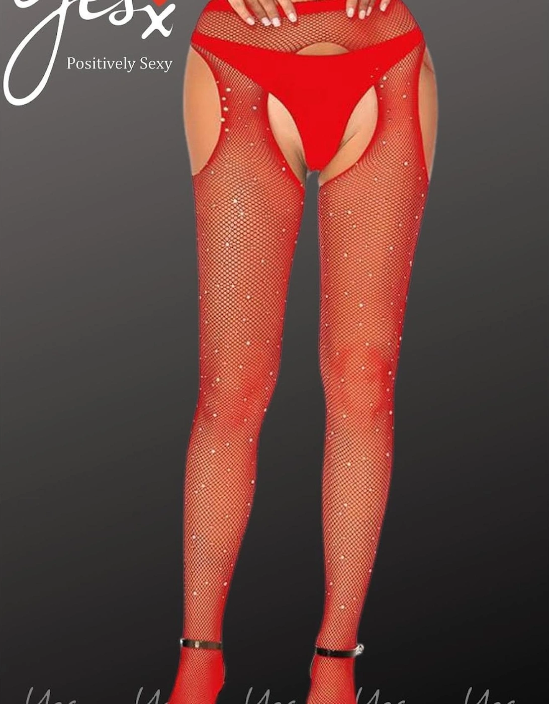 Fishnet hosiery crotchless Crotchless by Women - Red Tights