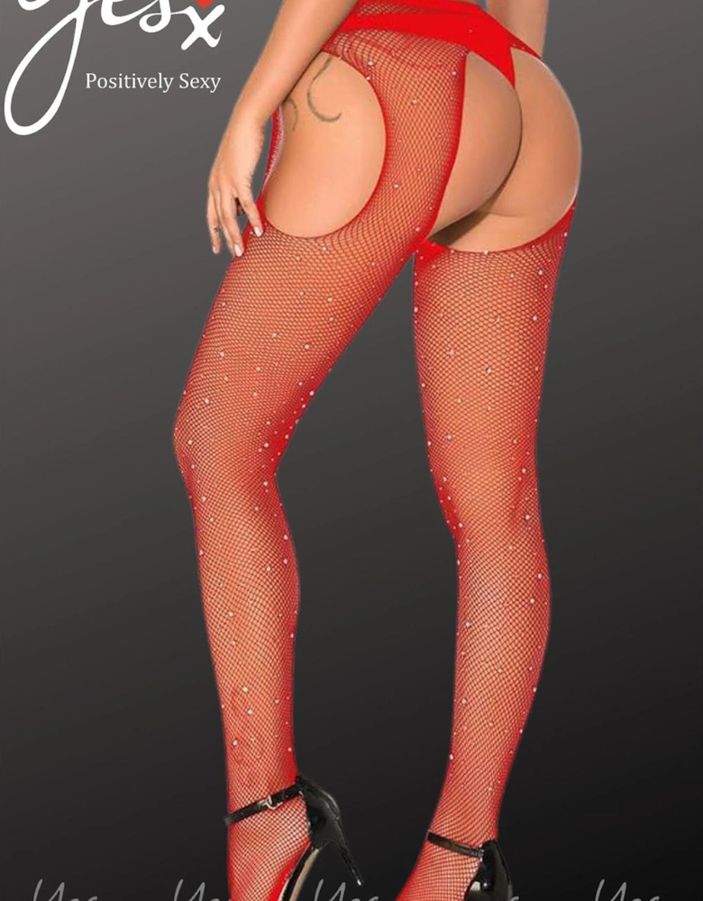 Fishnet hosiery crotchless Crotchless by Women - Red Tights