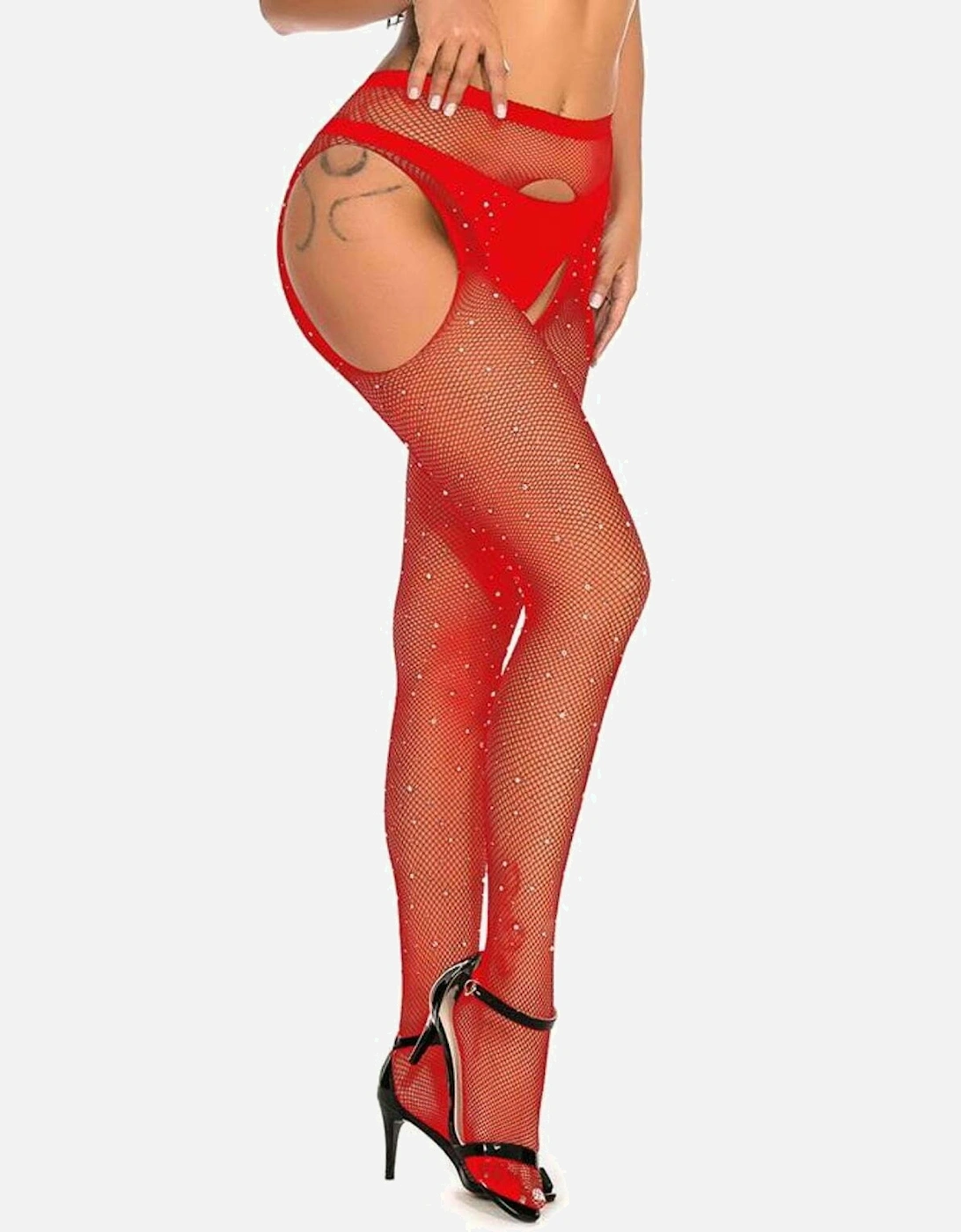 Fishnet hosiery crotchless Crotchless by Women - Red Tights