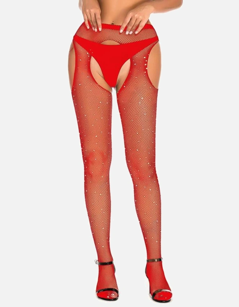 Fishnet hosiery crotchless Crotchless by Women - Red Tights