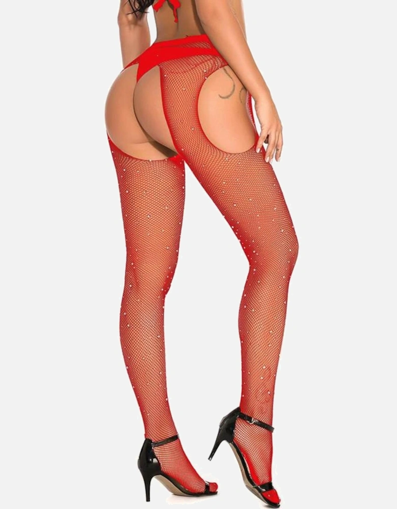 Fishnet hosiery crotchless Crotchless by Women - Red Tights