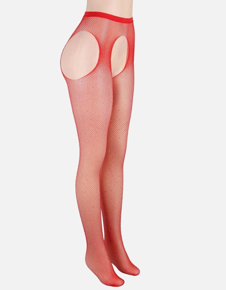 Fishnet hosiery crotchless Crotchless by Women - Red Tights