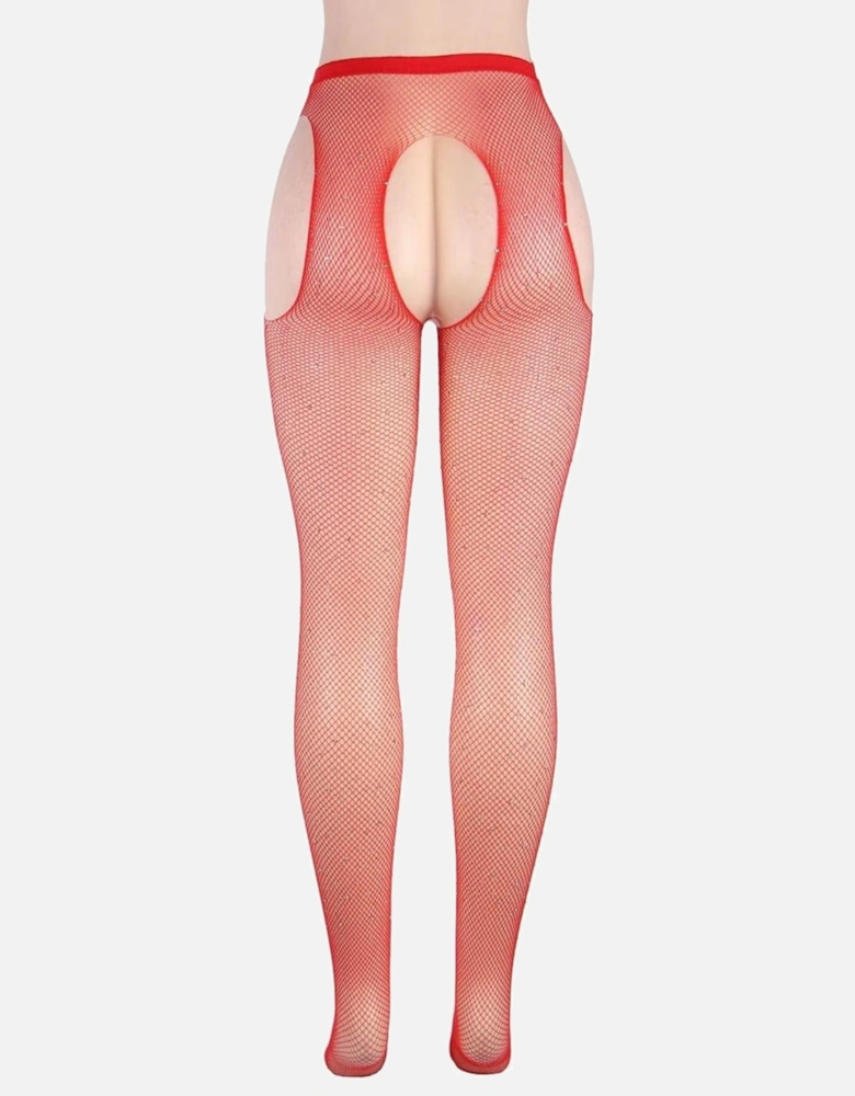 Fishnet hosiery crotchless Crotchless by Women - Red Tights