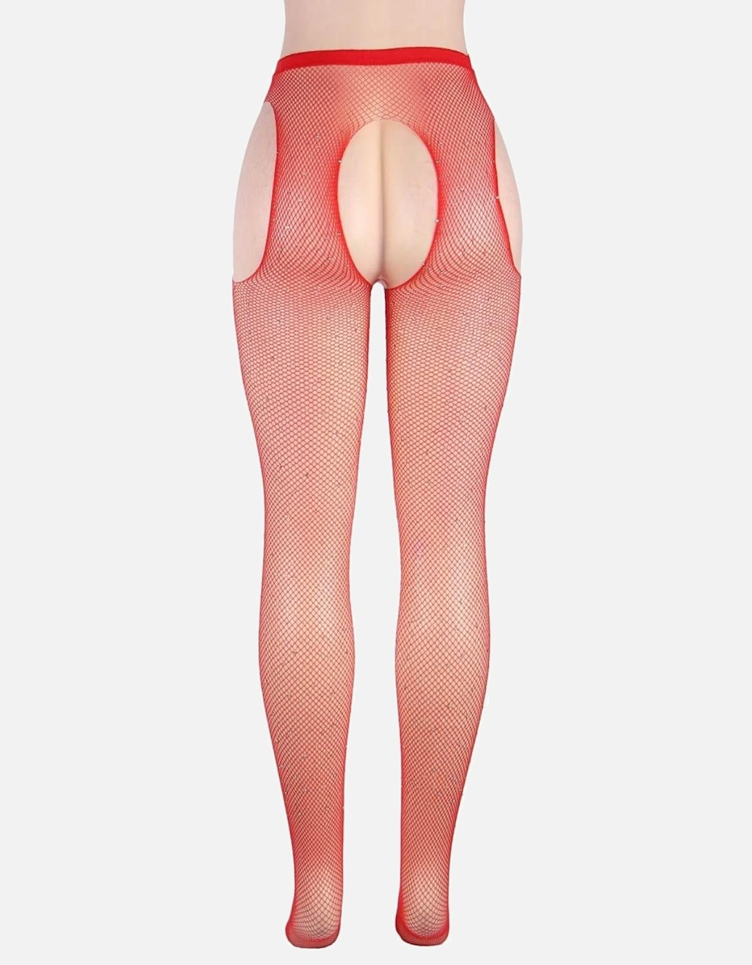 Fishnet hosiery crotchless Crotchless by Women - Red Tights
