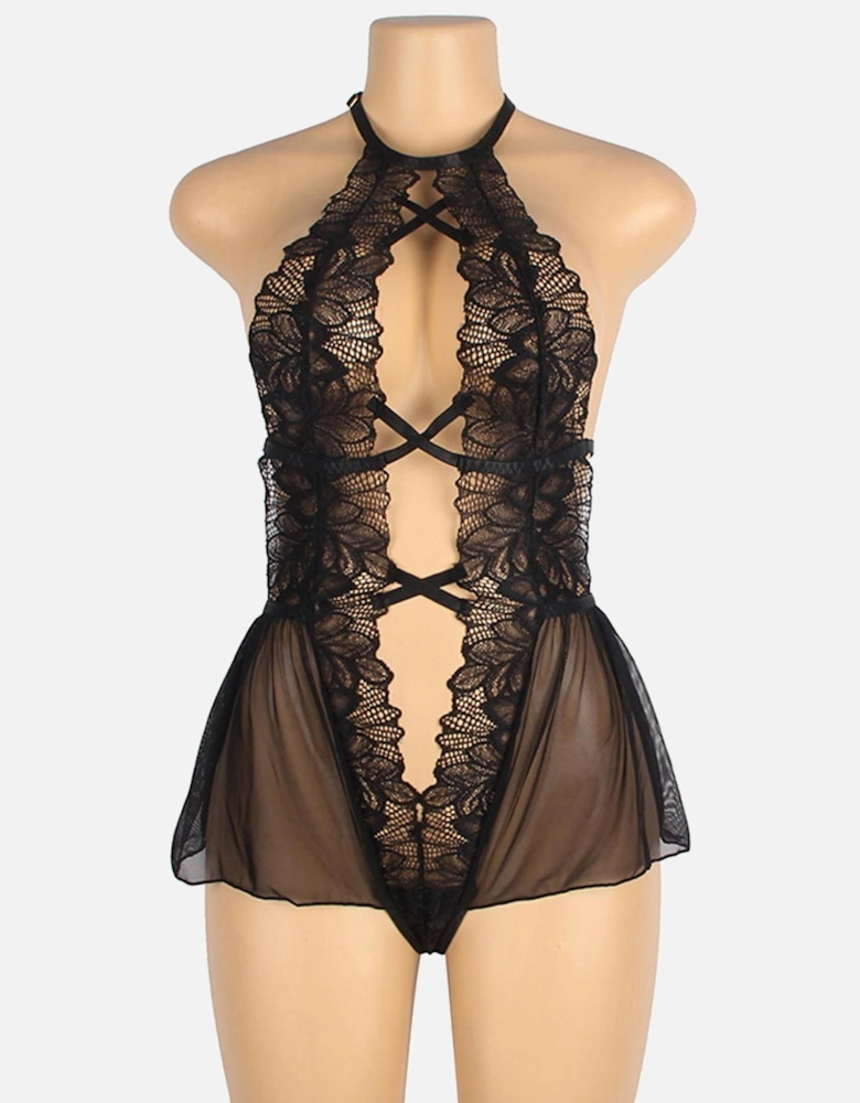 Seductive Teddy Halter Lace by Women - Black Teddies