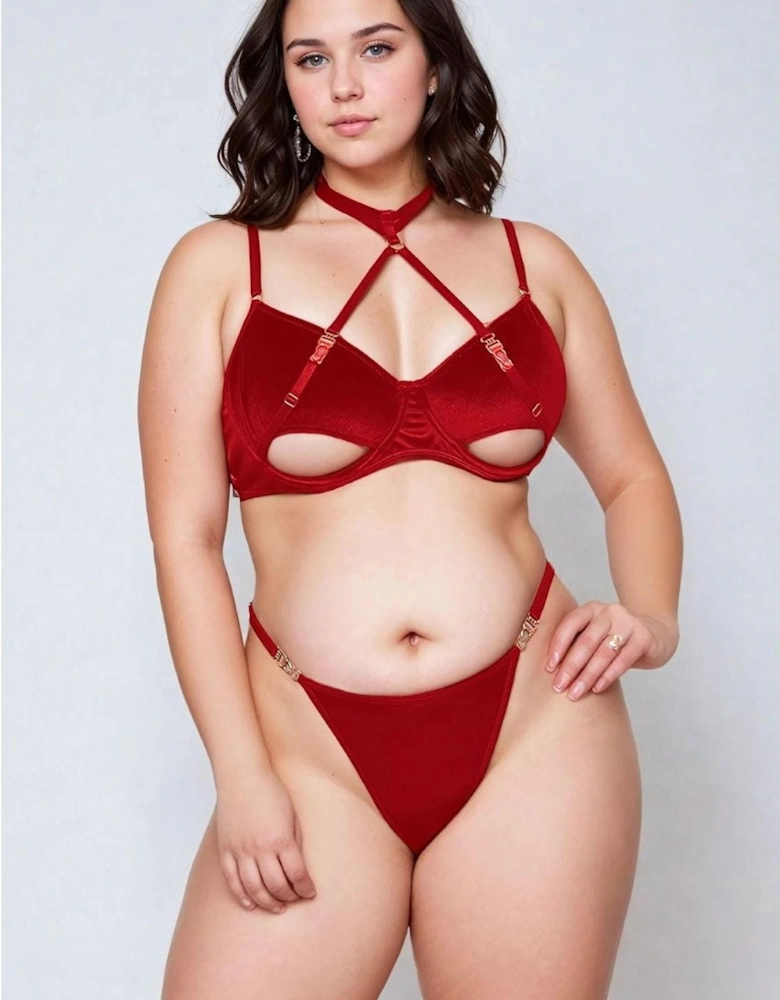 YX872Q Hollow Cut Halter Bra Set Up To 2XL Women - Red Lingerie Sets