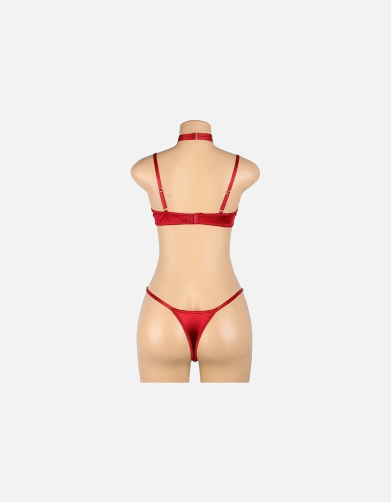 YX872Q Hollow Cut Halter Bra Set Up To 2XL Women - Red Lingerie Sets