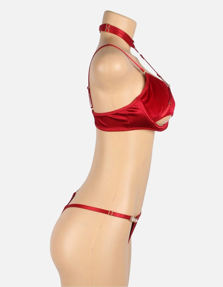 YX872Q Hollow Cut Halter Bra Set Up To 2XL Women - Red Lingerie Sets