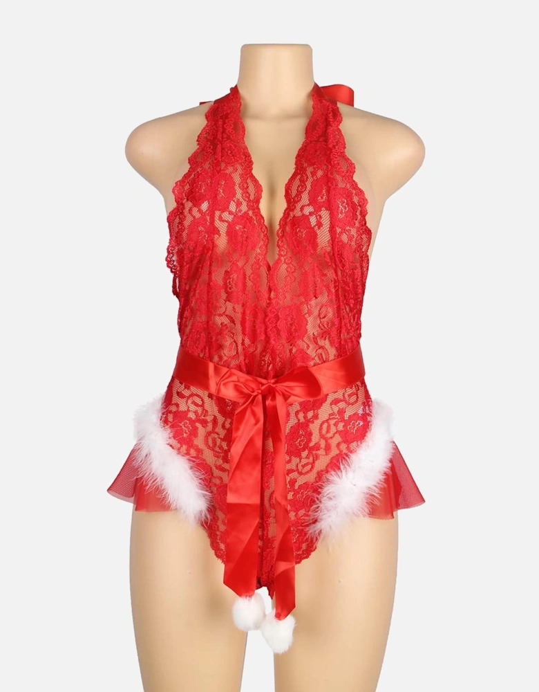 YX874Q Christmas Sexy Halter Neck Teddy Up To 4XL Women - Red