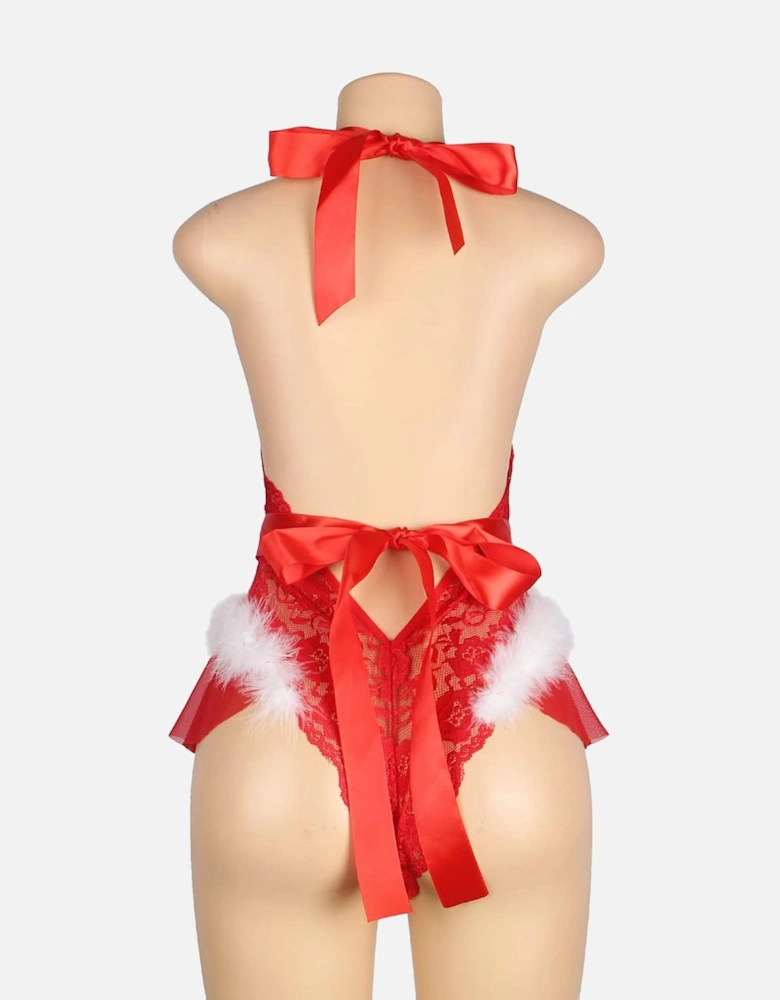 YX874Q Christmas Sexy Halter Neck Teddy Up To 4XL Women - Red