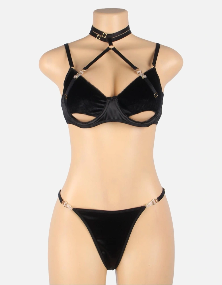 YX871Q Hollow Cut Halter Bra Set Women - Black Lingerie Sets