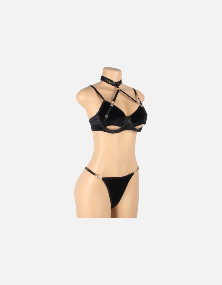 YX871Q Hollow Cut Halter Bra Set Women - Black Lingerie Sets