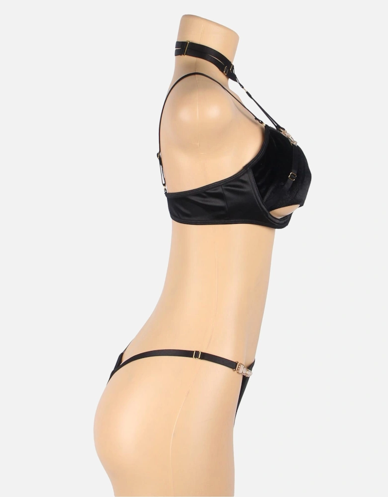 YX871Q Hollow Cut Halter Bra Set Women - Black Lingerie Sets