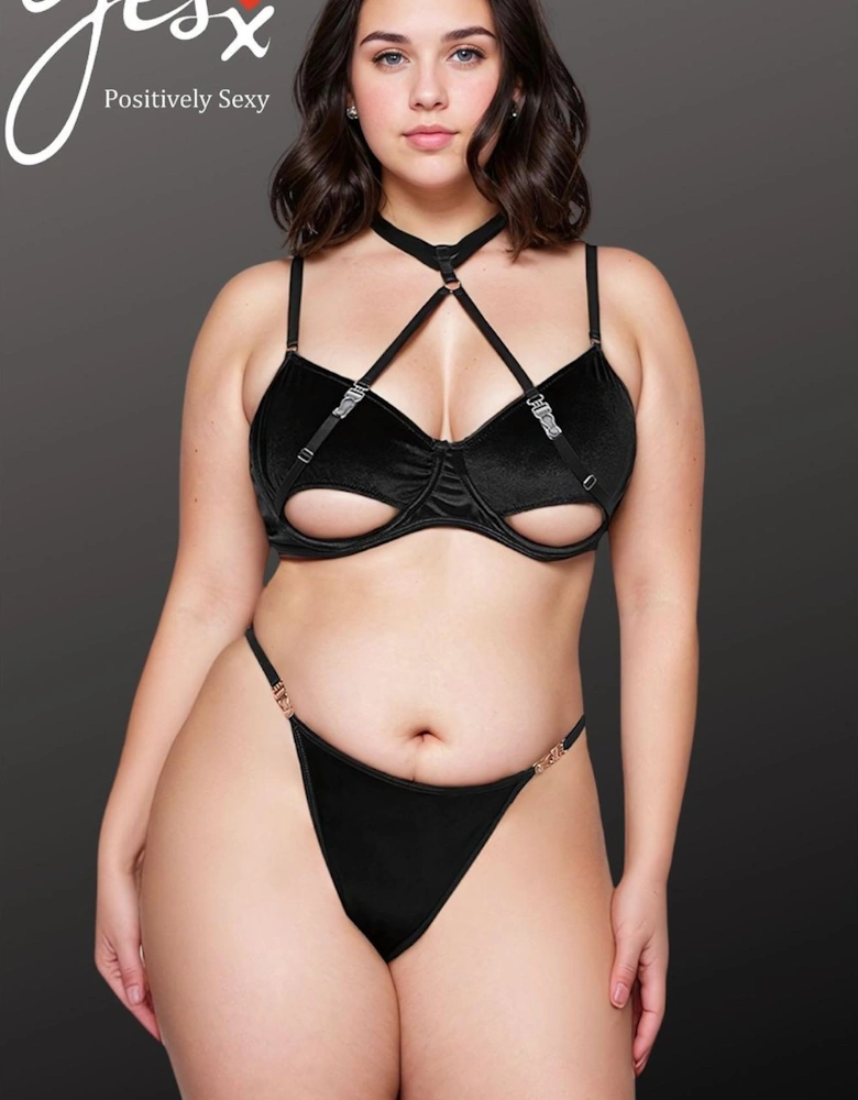YX871Q Hollow Cut Halter Bra Set Women - Black Lingerie Sets