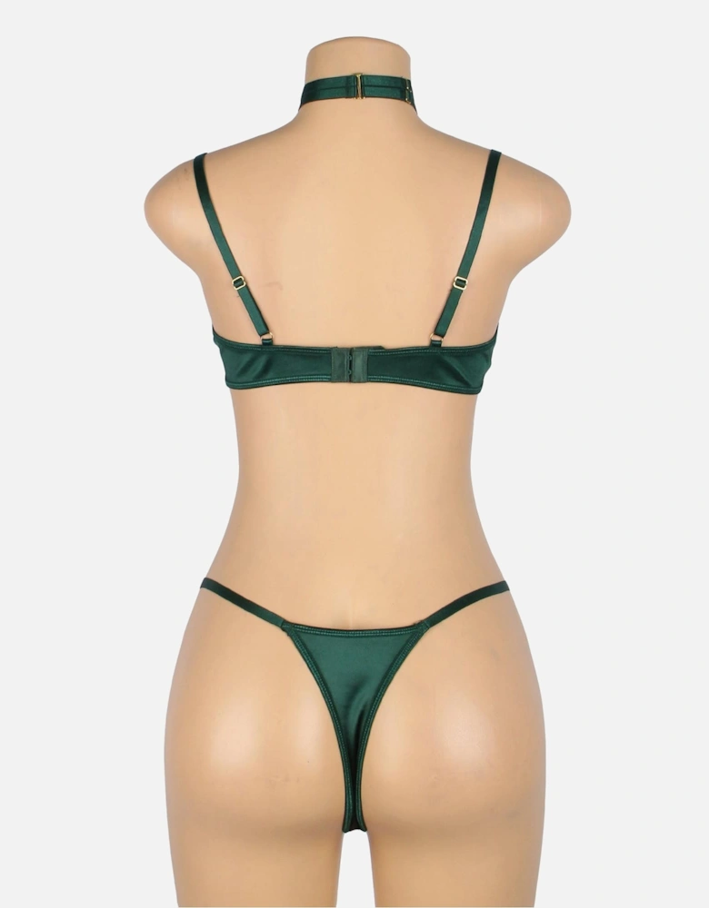 YX873 Hollow Cut Halter Bra Set Women - Green Lingerie Sets