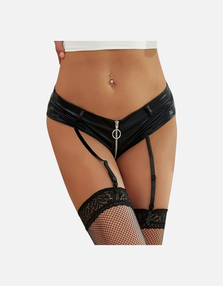 Wet look garter Satin by Women - Black Suspender Belts