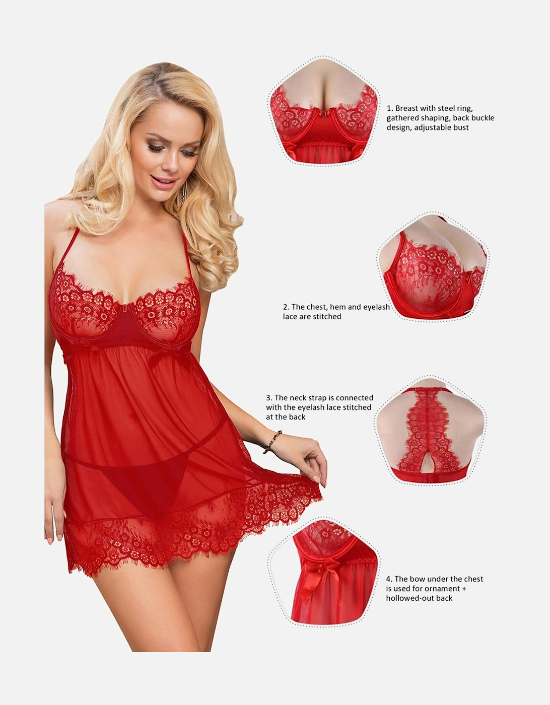 Romantic Babydoll Underwired Lace by Women