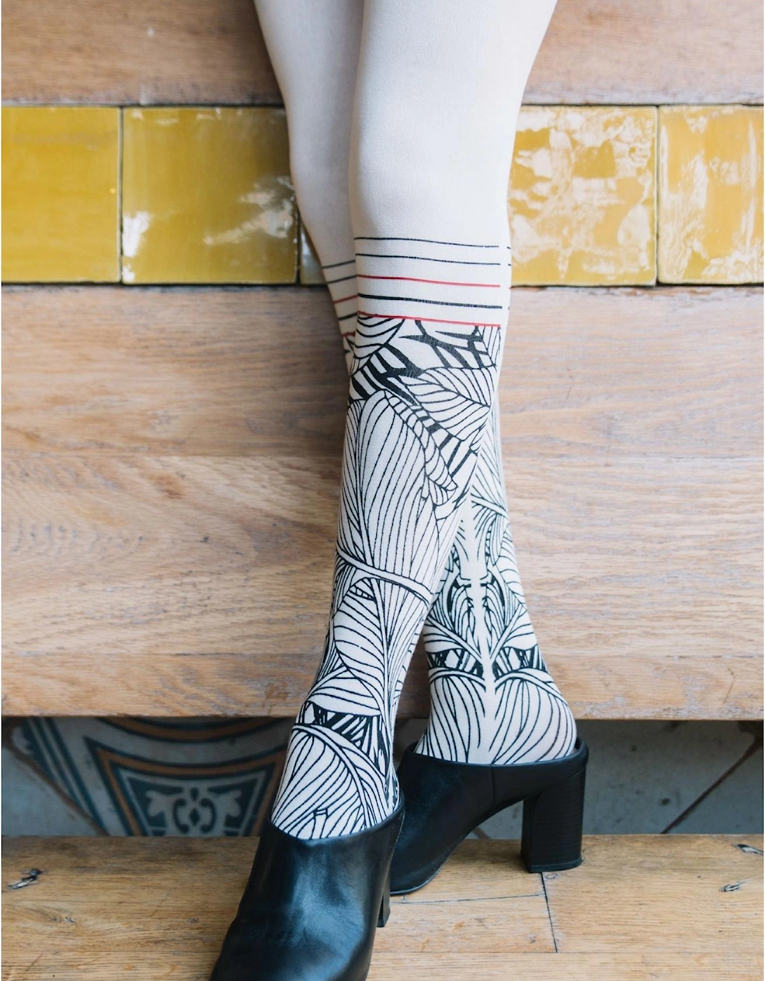 Hosiery by Women - Creamblack Tights