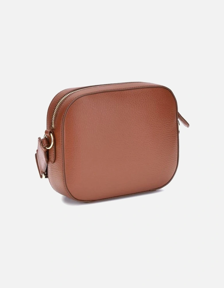 Faux Leather Shoulder Bag with Monogram Embellishment Women - Brown