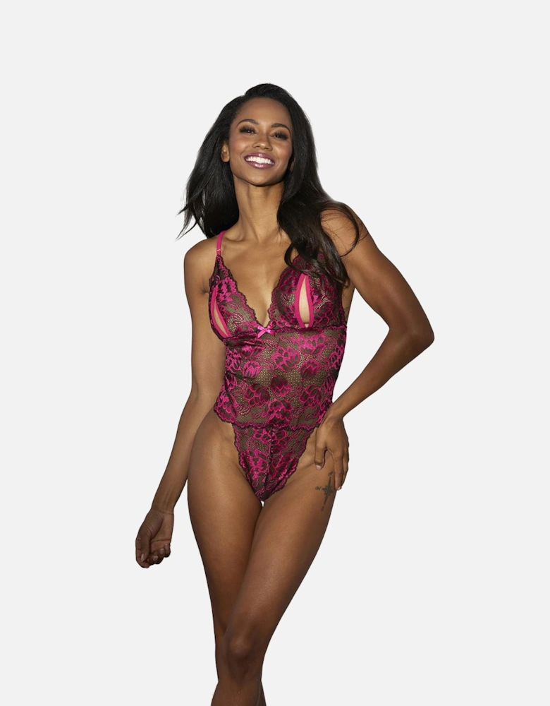 Seductive Teddy Open cup Lace by Women - Blackhot Pink Teddies