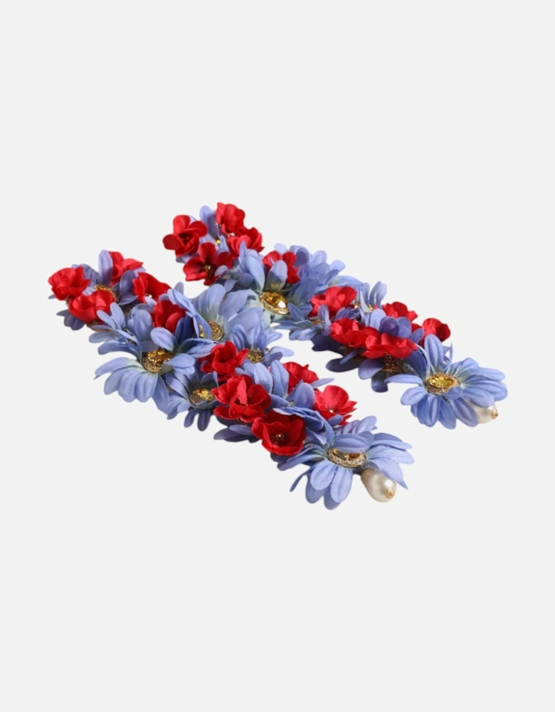 Floral Crystal Clip-On Dangling Earrings Women - Multicolor