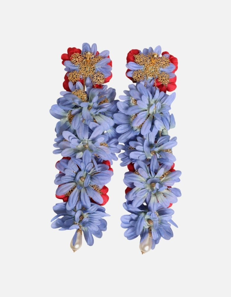 Floral Crystal Clip-On Dangling Earrings Women - Multicolor