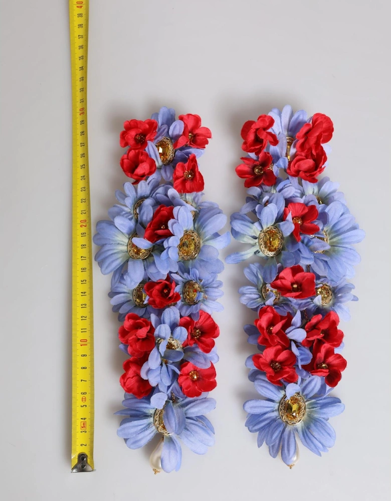 Floral Crystal Clip-On Dangling Earrings Women - Multicolor