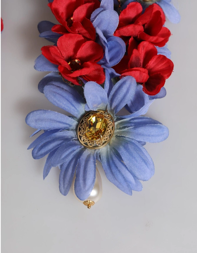 Floral Crystal Clip-On Dangling Earrings Women - Multicolor