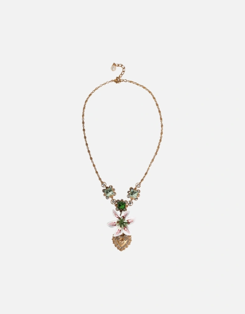 Floral Necklace with Stone Embellishments Women - Gold