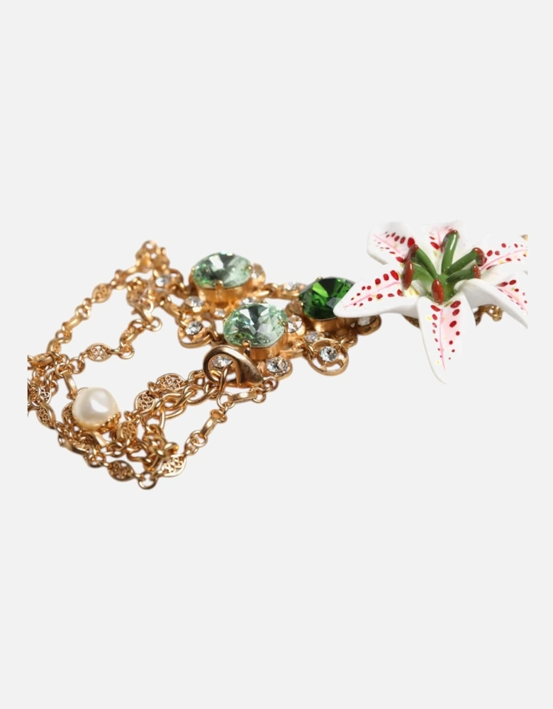 Floral Necklace with Stone Embellishments Women - Gold