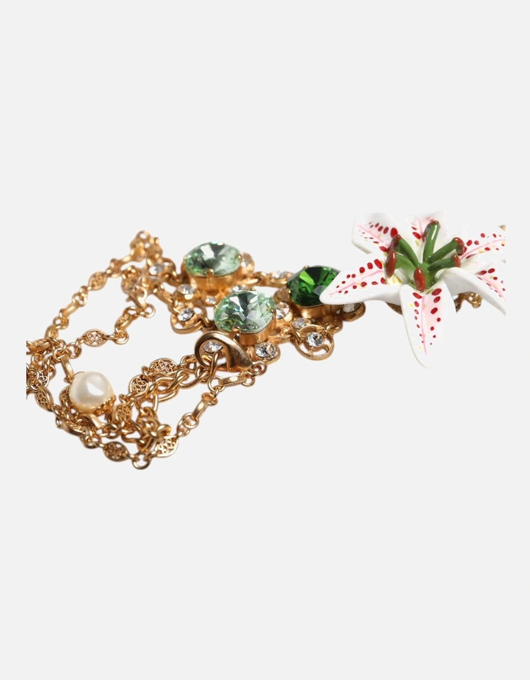 Floral Necklace with Stone Embellishments Women - Gold