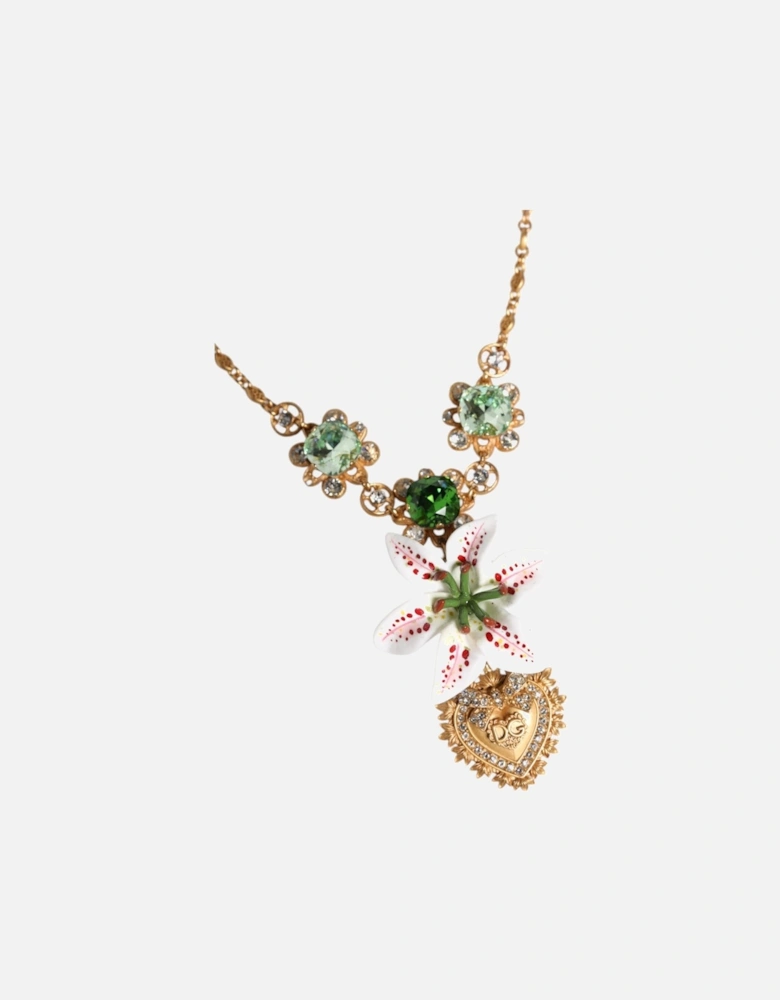 Floral Necklace with Stone Embellishments Women - Gold