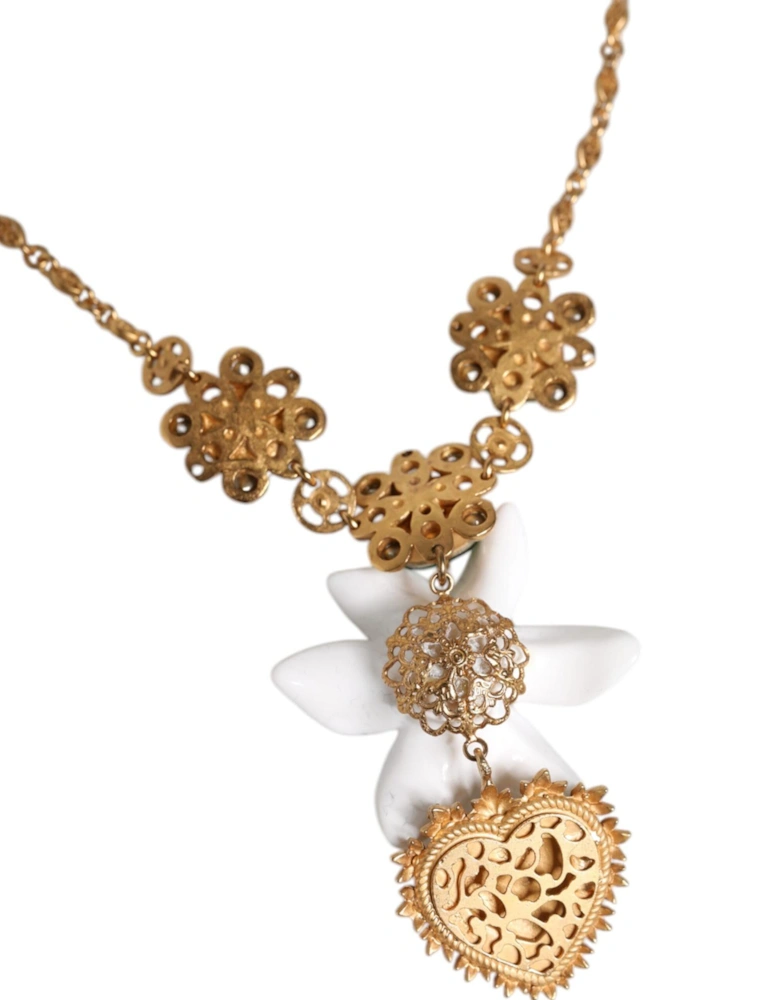 Floral Necklace with Stone Embellishments Women - Gold