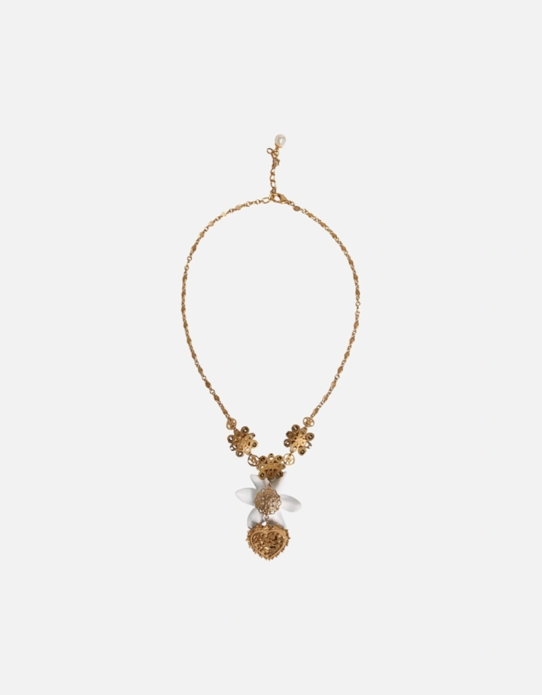 Floral Necklace with Stone Embellishments Women - Gold