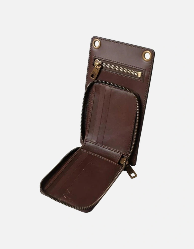 Leather Wallet with Logo Embossed Patch and Zip Women - Brown