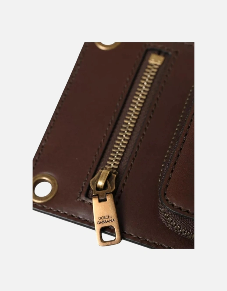 Leather Wallet with Logo Embossed Patch and Zip Women - Brown