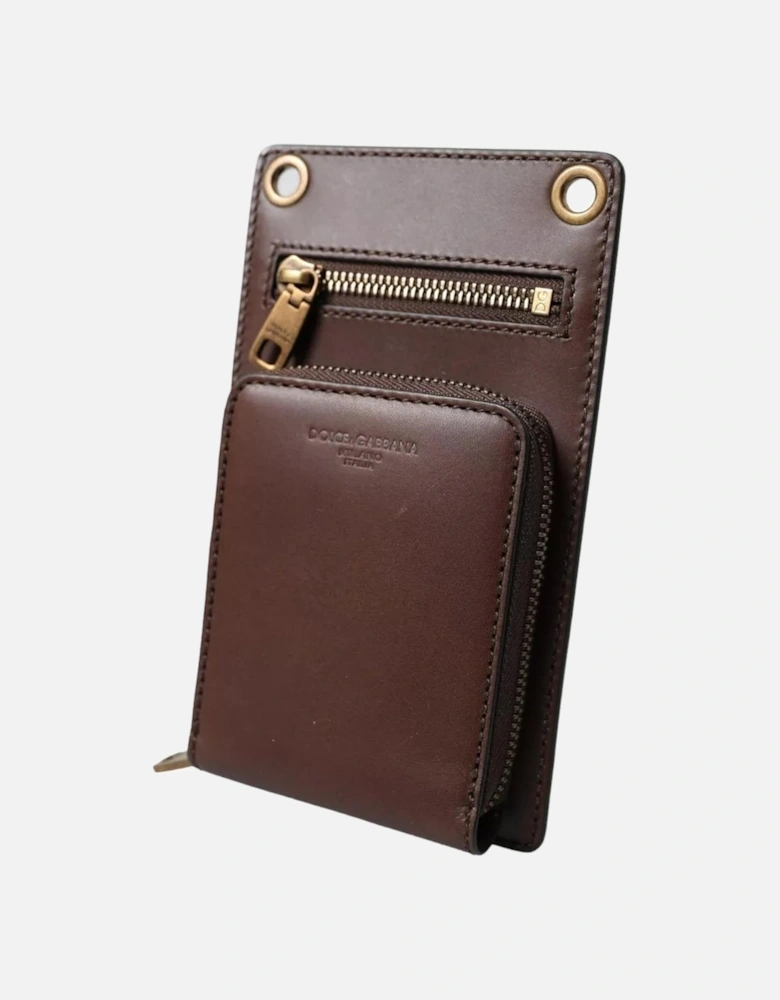 Leather Wallet with Logo Embossed Patch and Zip Women - Brown