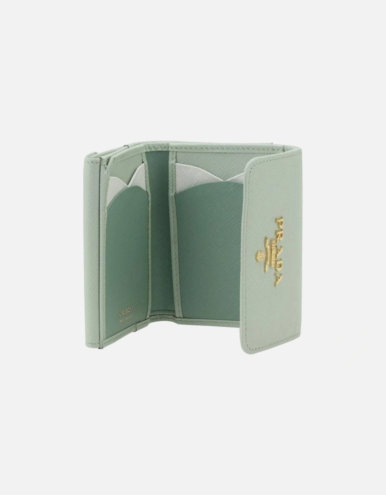 Grained Leather Trifold Wallet with Monogram Women - Green