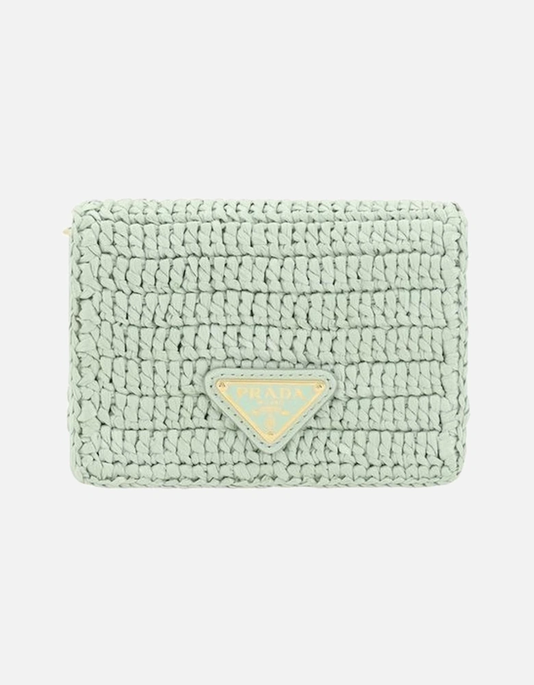 Raffia Card Holder with Leather Details Women - Green Wallets